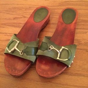 Gucci green suede wooden clog with horsebit sandals size 8